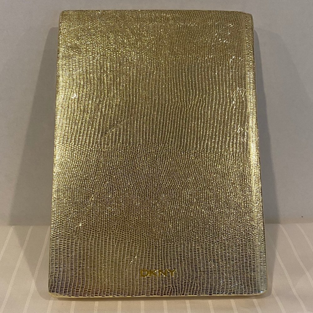 DKNY NYC Leather Bound Notebook-Black pages-Gold Embossed-Sketch-Journal-Notes